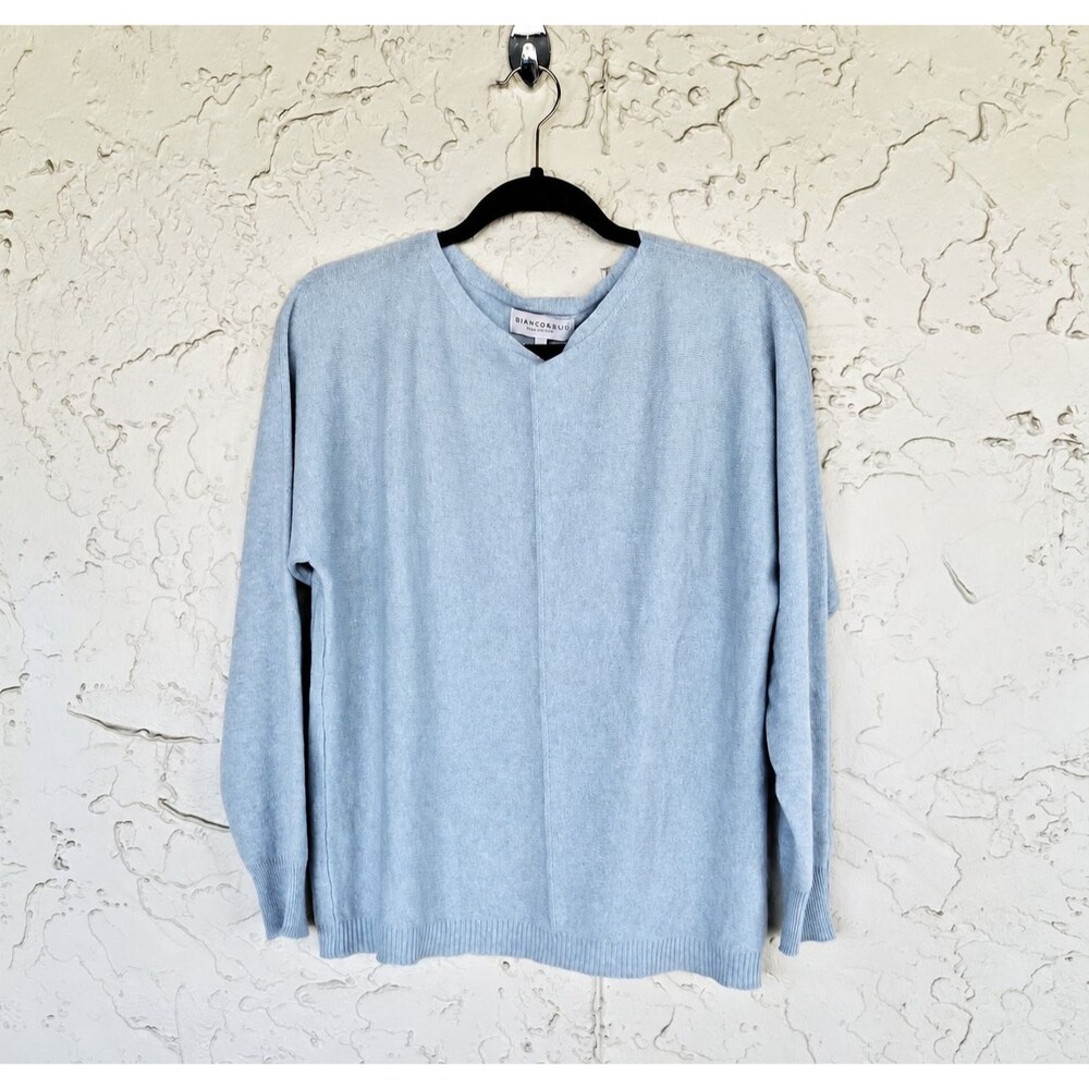 Bianco & Blu Made in Italy Cashmere Womens Sweater L Wool Silk Blend Powder Blue